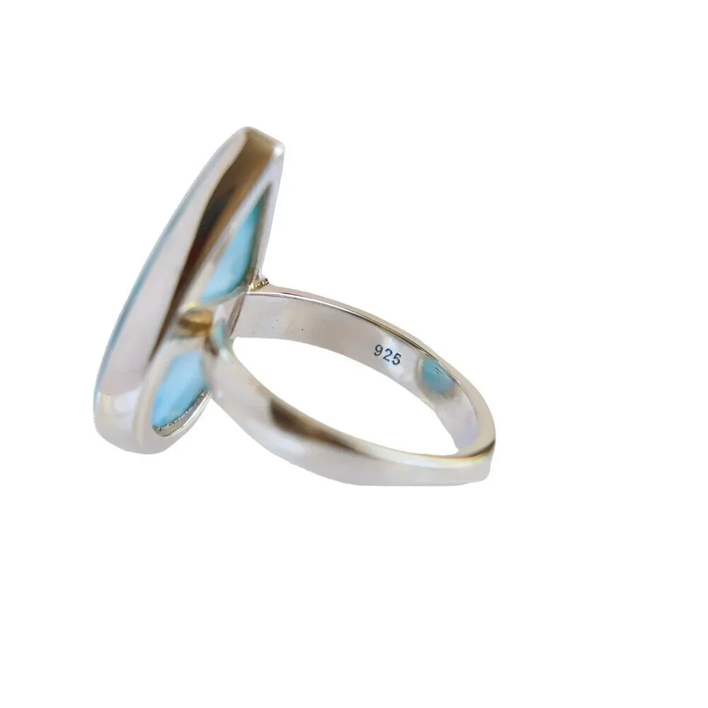 Dominican Republic Larimar Statement Ring in 925 Sterling Silver